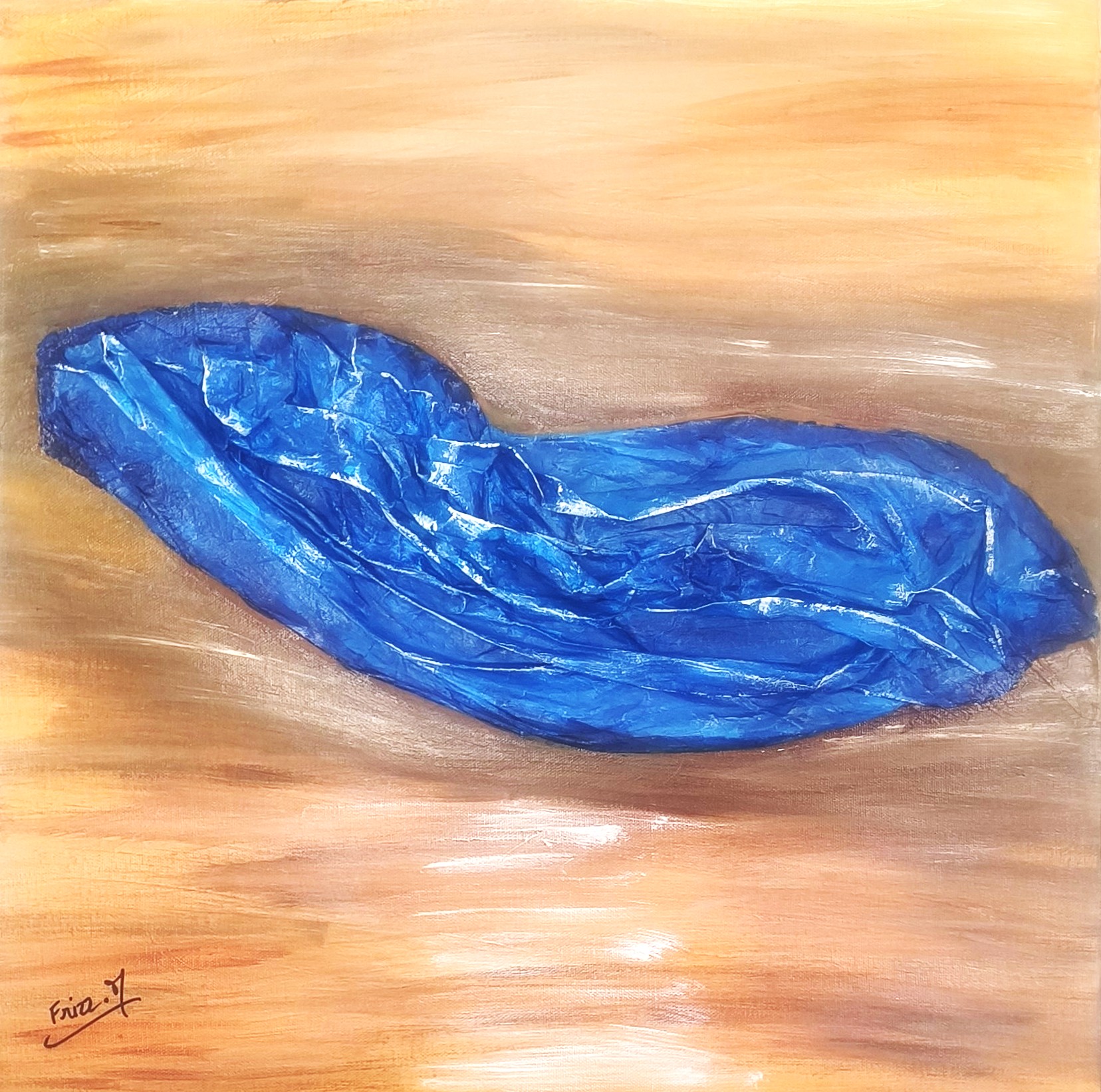 TERRE D OCRE ET ECLAT BLEU, œuvre de Maryse Frisiello